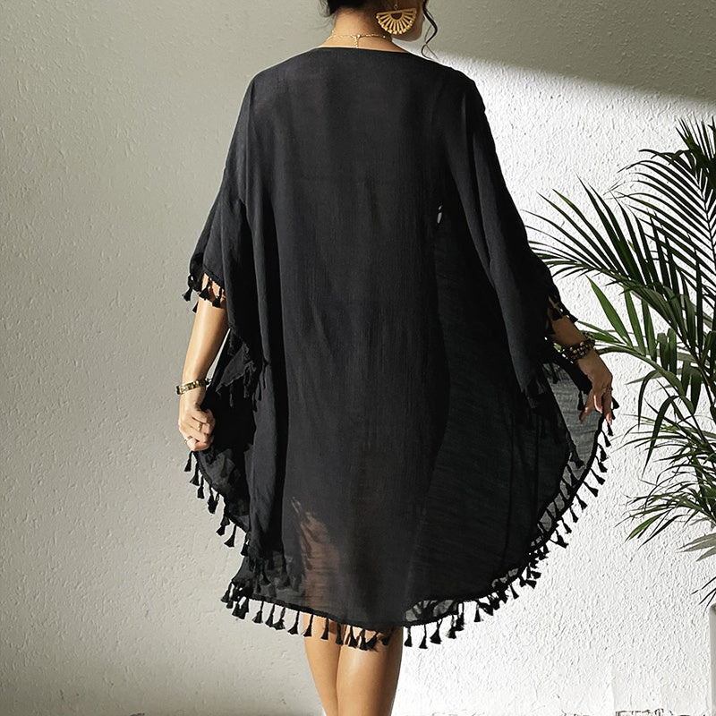 Sexy Tassel Trim Crochet Cover Up