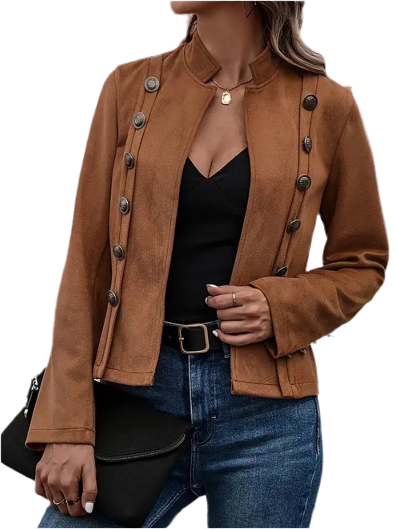 Brown Elegant Double-breasted Jacket