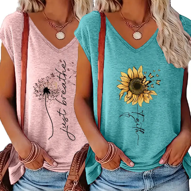 2-Pack Women's V-Neck - Summer Casual