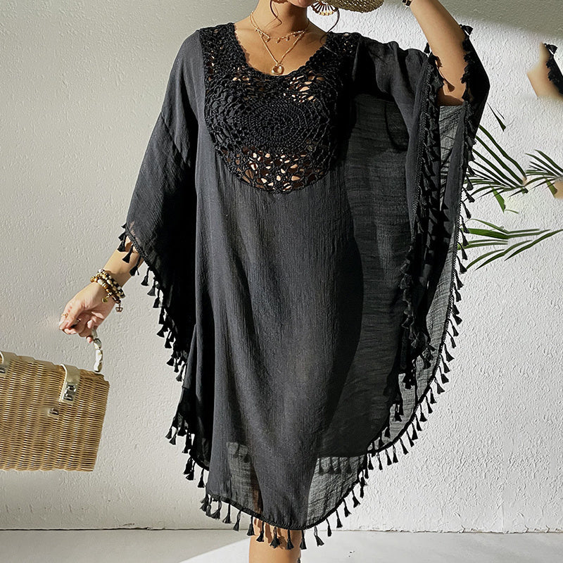 Sexy Tassel Trim Crochet Cover Up