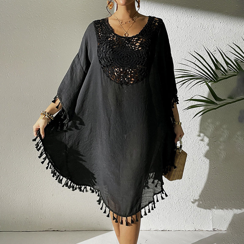 Sexy Tassel Trim Crochet Cover Up