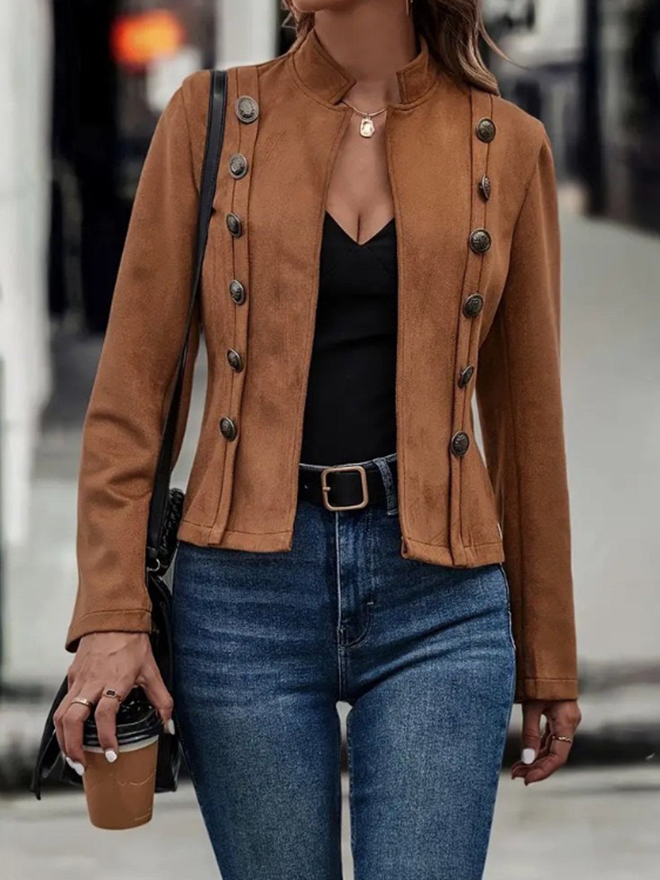Brown Elegant Double-breasted Jacket