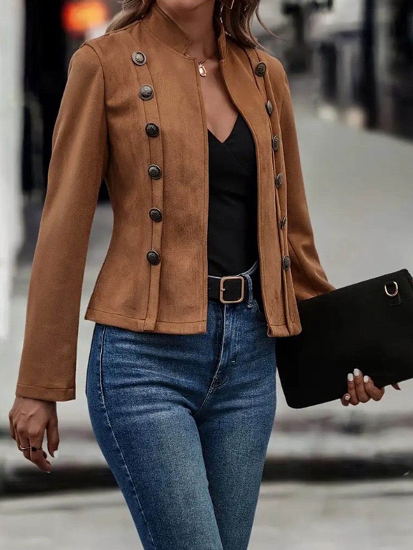 Brown Elegant Double-breasted Jacket