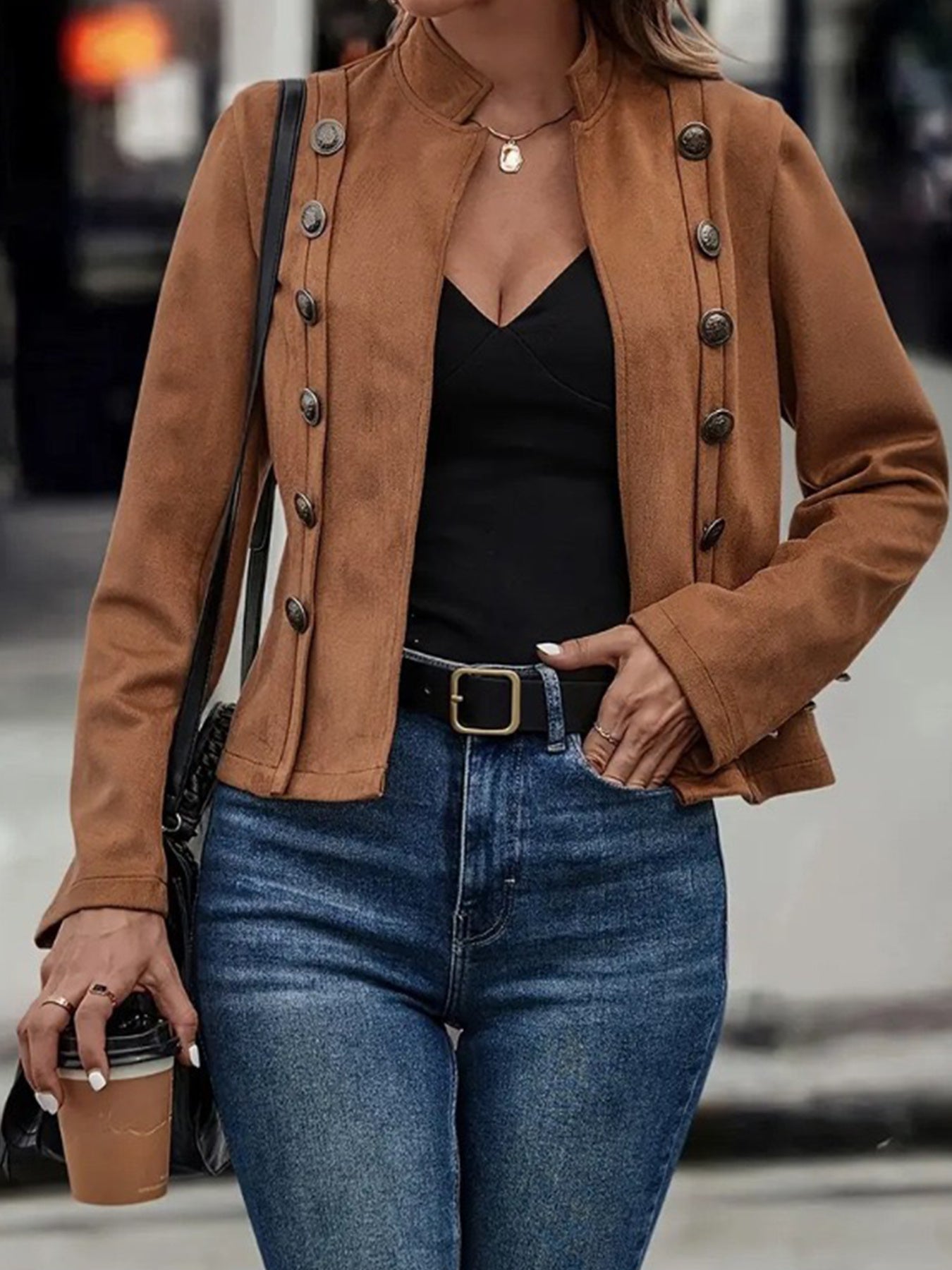 Brown Elegant Double-breasted Jacket