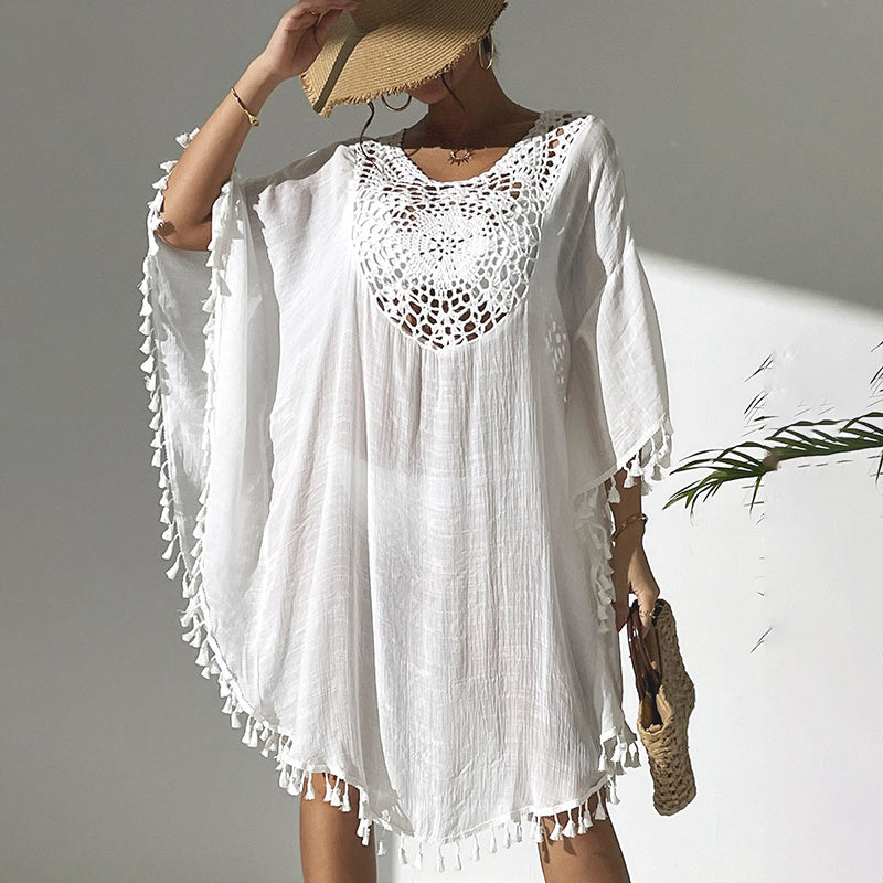 Sexy Tassel Trim Crochet Cover Up