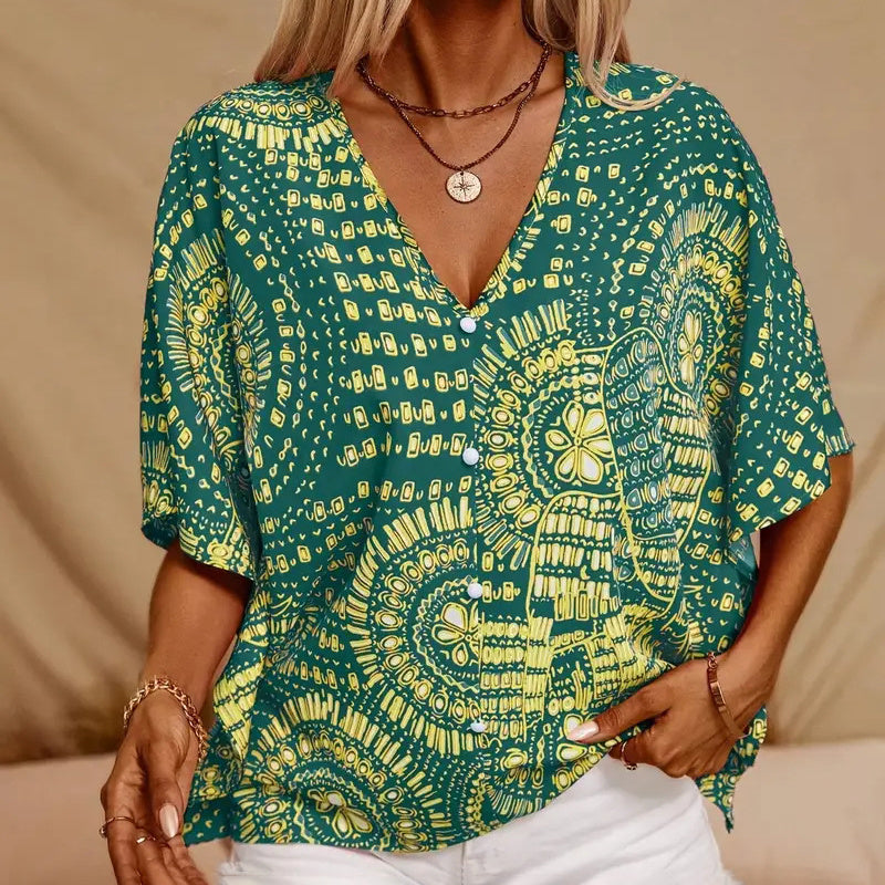 Women's V-Neck Mandala Vacation Top