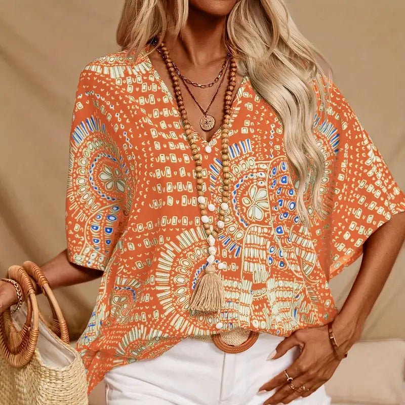 Women's V-Neck Mandala Vacation Top
