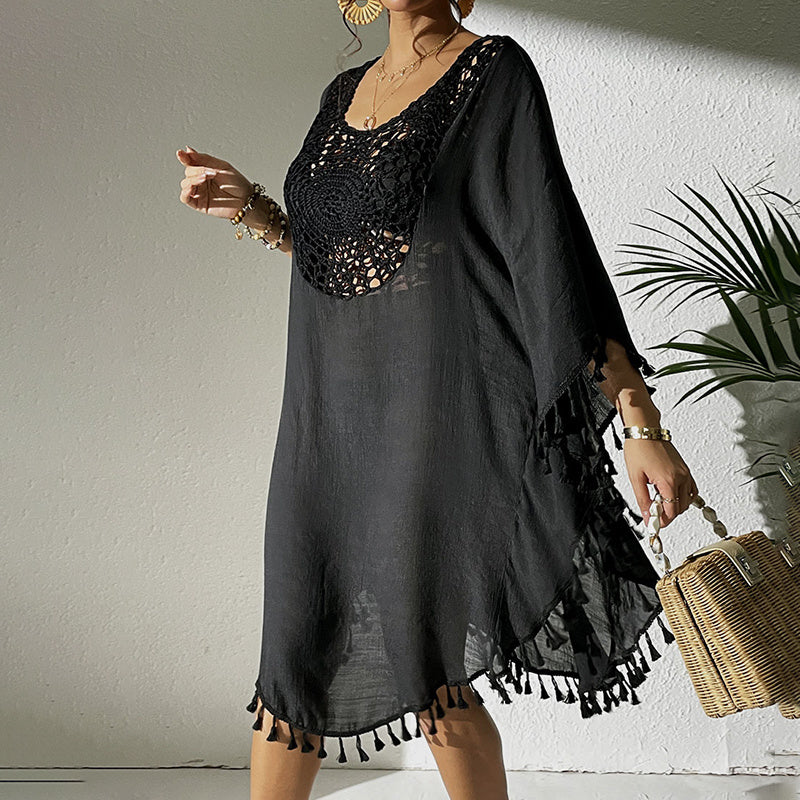 Sexy Tassel Trim Crochet Cover Up