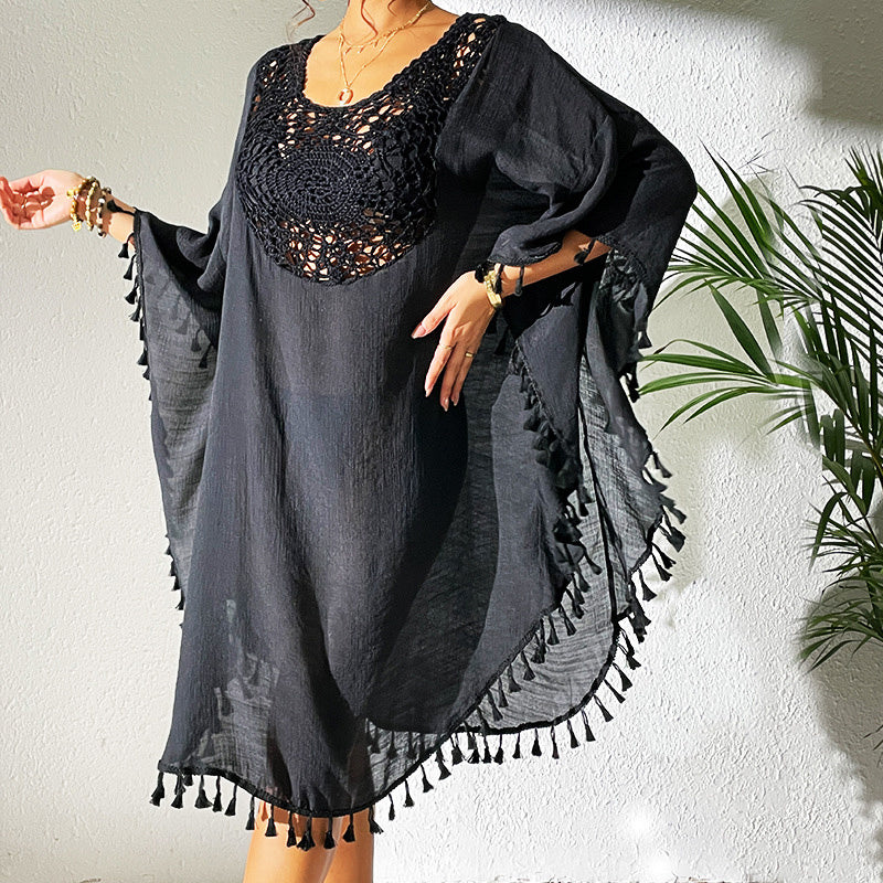 Sexy Tassel Trim Crochet Cover Up