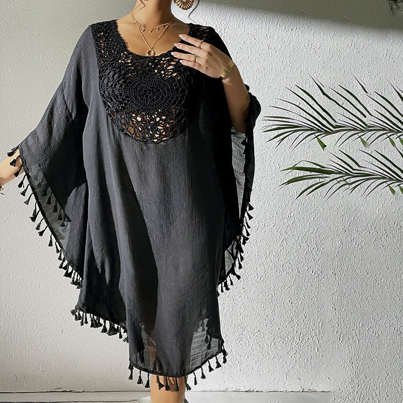Sexy Tassel Trim Crochet Cover Up