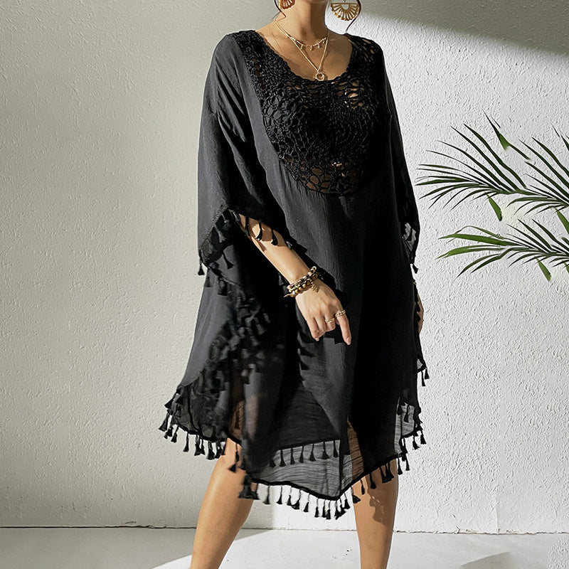 Sexy Tassel Trim Crochet Cover Up