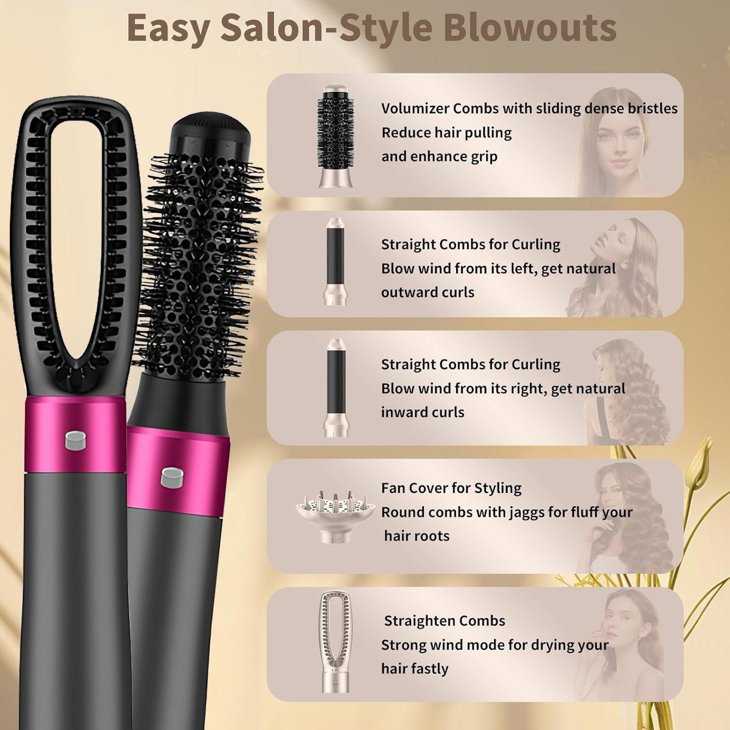 All - in - One 5 - in - 1 Gold Hair Dryer Brush Kit for Styling - nova boutique