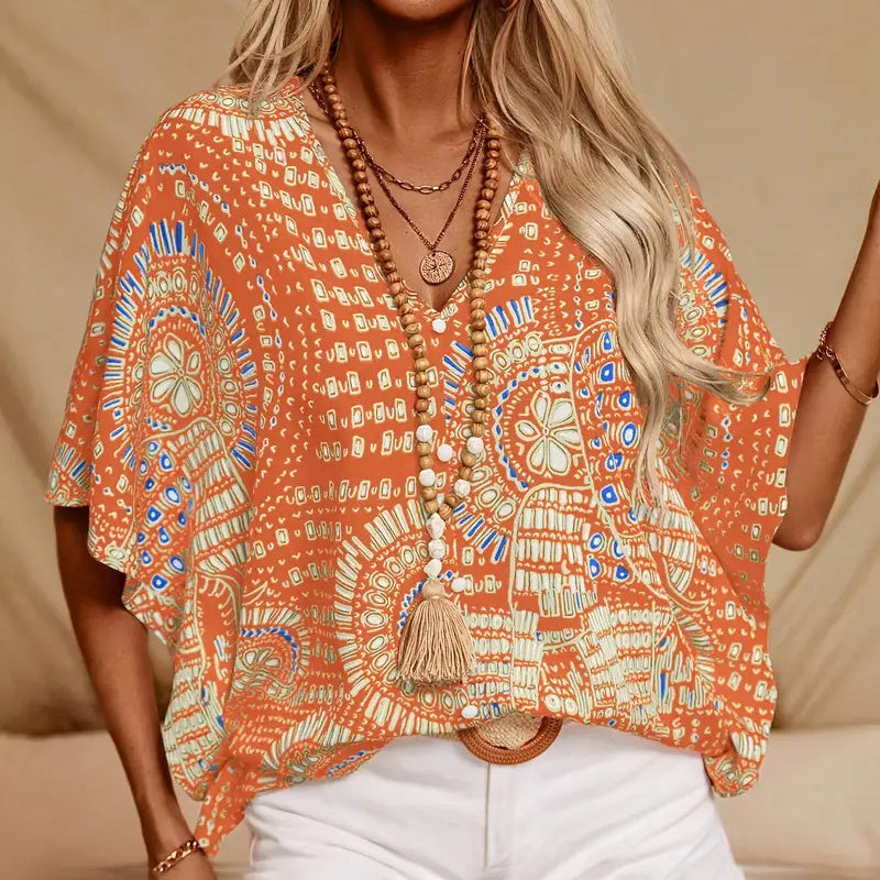 Women's V-Neck Mandala Vacation Top