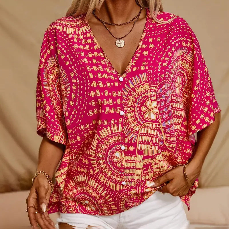 Women's V-Neck Mandala Vacation Top