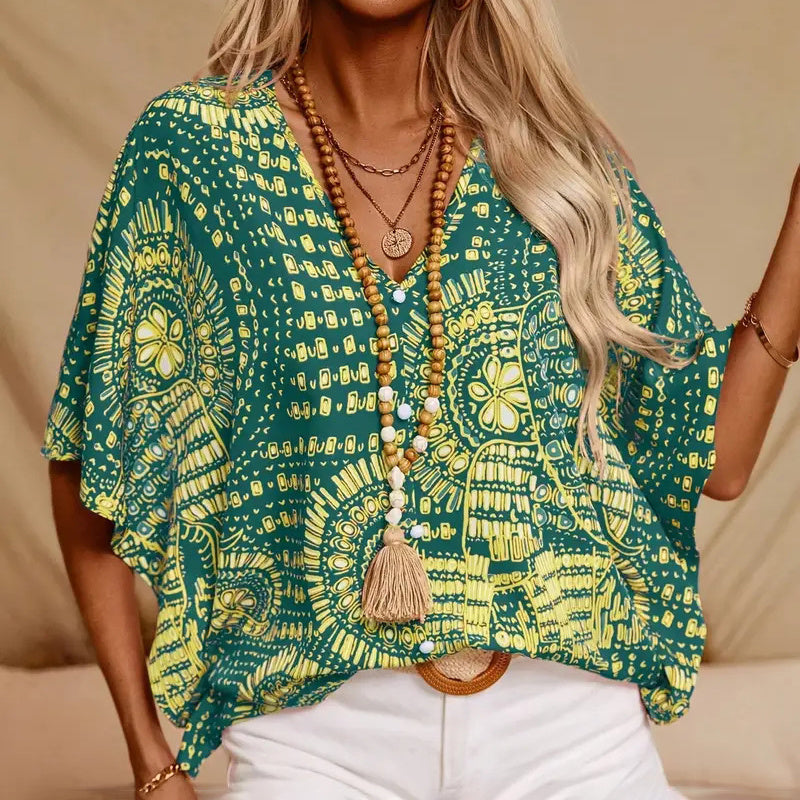 Women's V-Neck Mandala Vacation Top