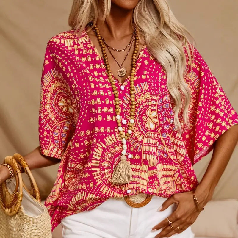 Women's V-Neck Mandala Vacation Top