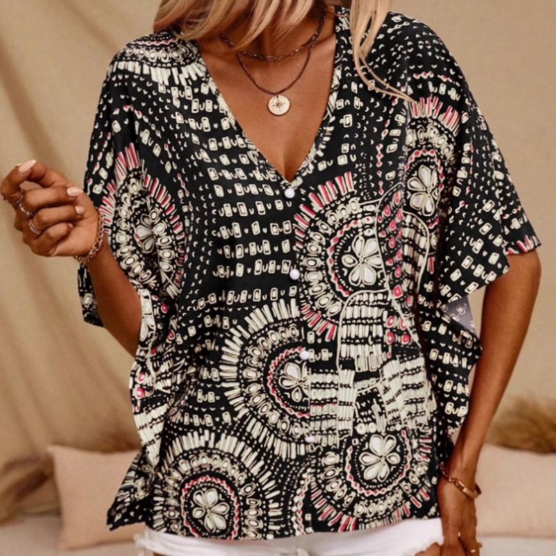 Women's V-Neck Mandala Vacation Top