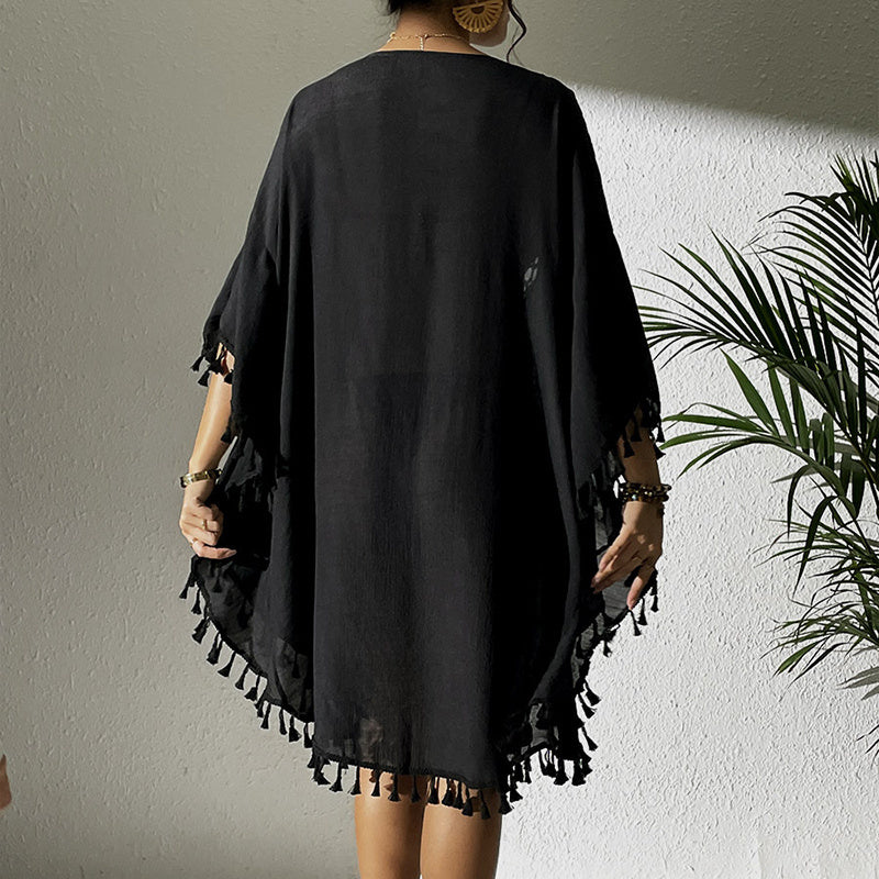 Sexy Tassel Trim Crochet Cover Up