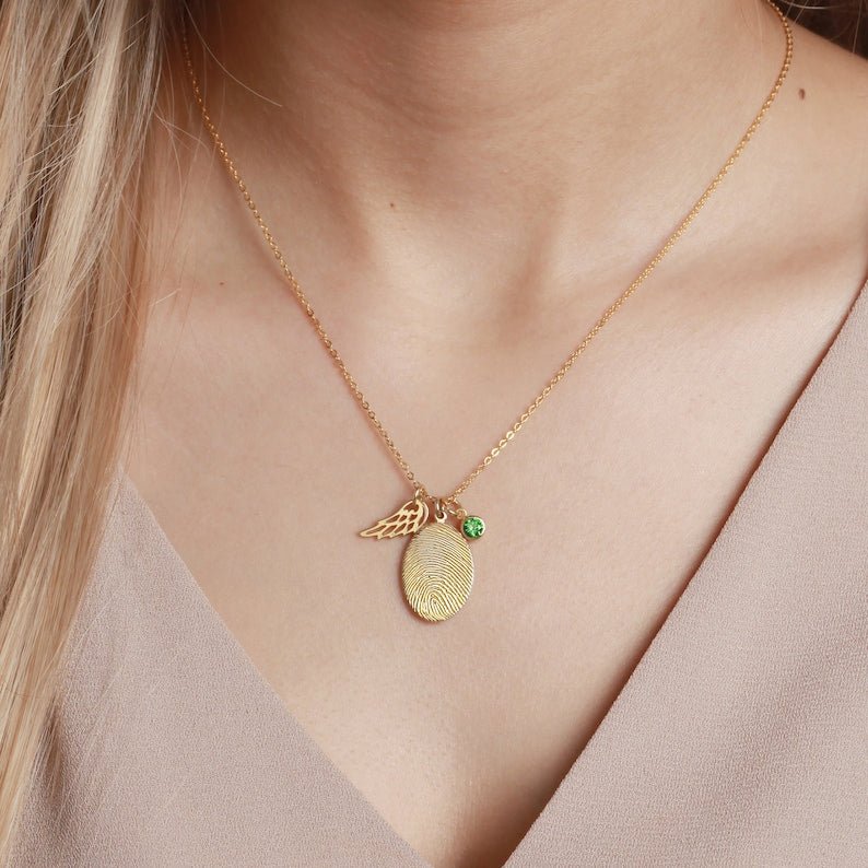 Fingerprint Necklace, Fingerprint Jewelry With Birthstone - nova boutique
