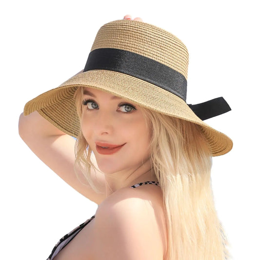 Beach Hats Wide Brim Sun Straw Hat for Women UPF 50+