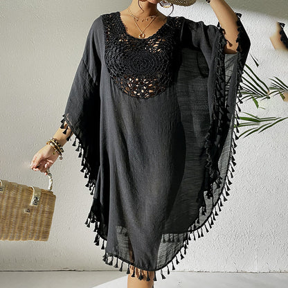 Sexy Tassel Trim Crochet Cover Up