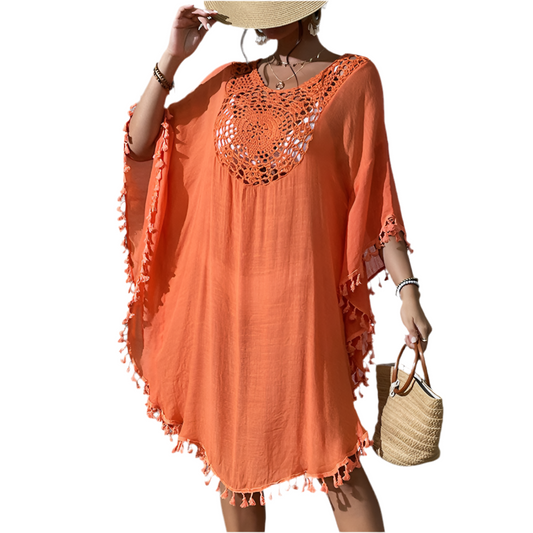 Sexy Tassel Trim Crochet Cover Up