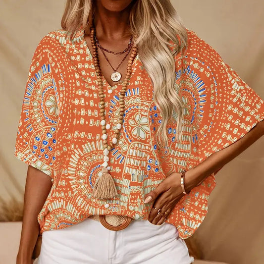 Women's V-Neck Mandala  Vacation Top
