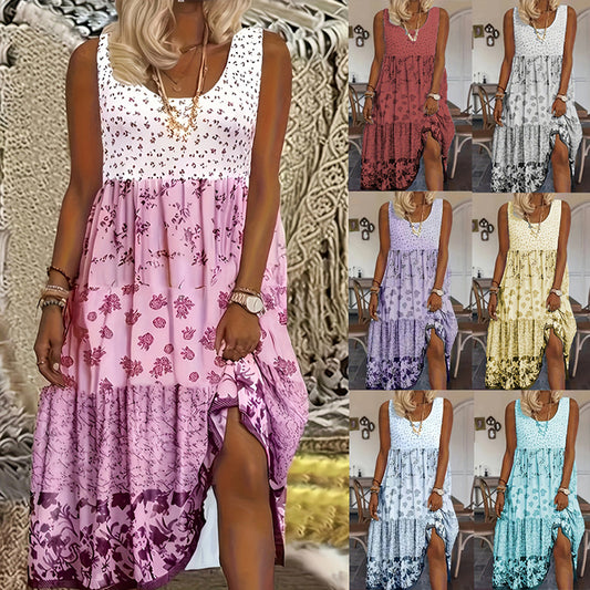 Midi Dress Round Neck A-Line Summer Dress