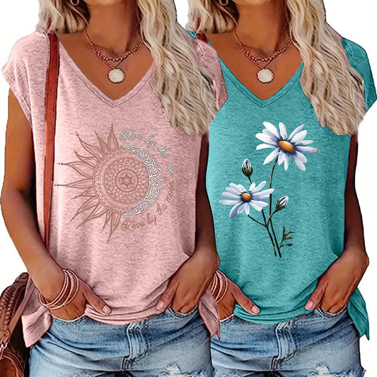2-Pack Women's V-Neck  - Summer Casual