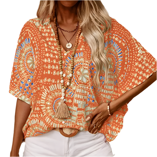 Women's V-Neck Mandala  Vacation Top