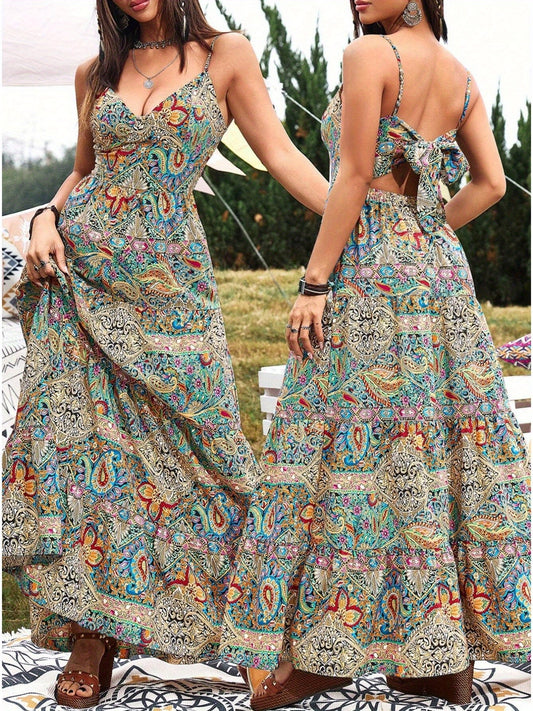 Women's Summer V-Neck  Vacation Dress - Sexy