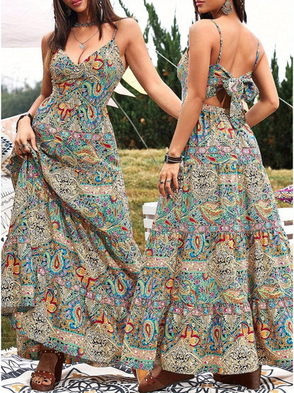 Women's Summer V-Neck  Vacation Dress - Sexy