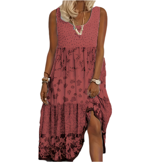 Midi Dress Round Neck A-Line Summer Dress
