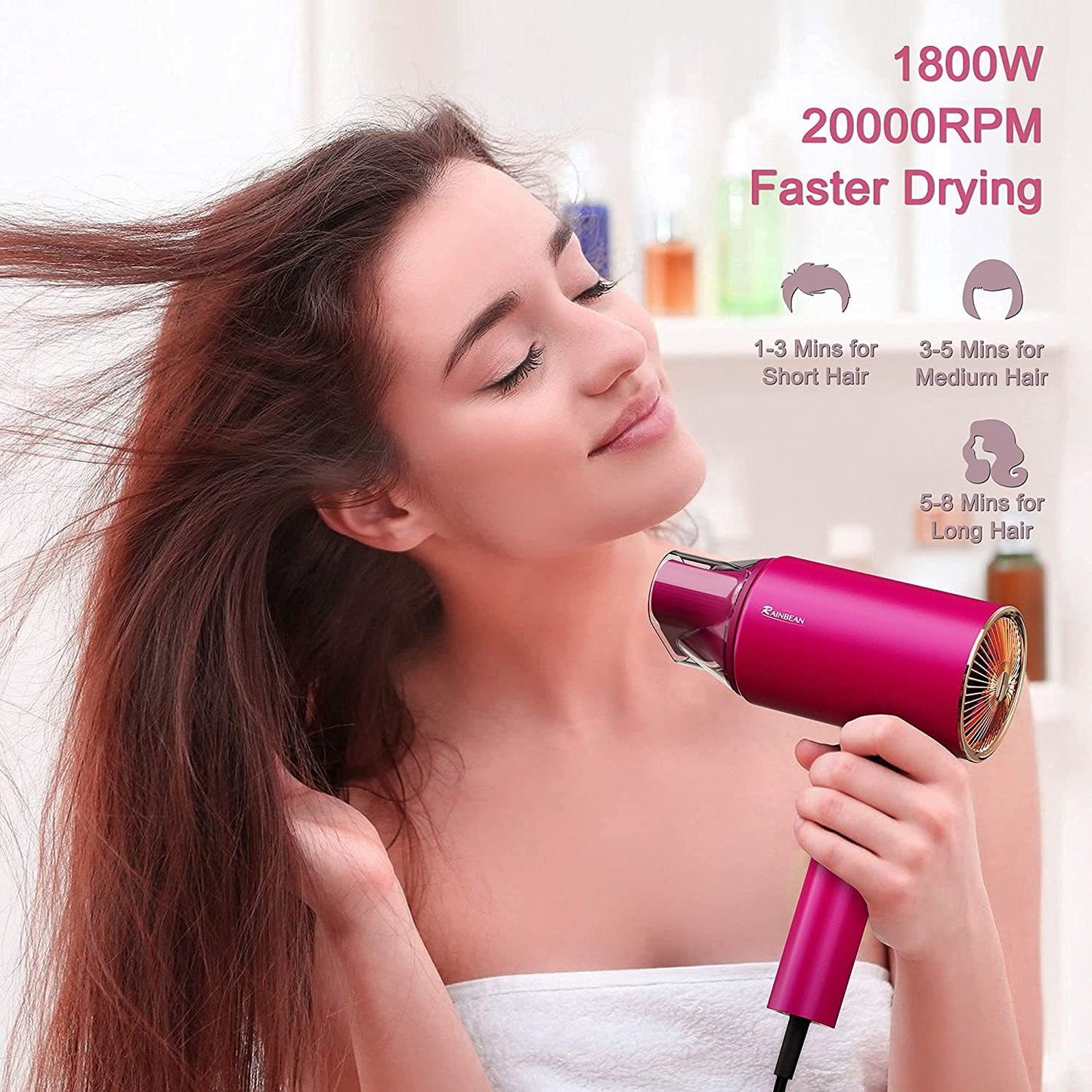 Hair Dryer, 1800W Blow Dryer 2 Speed And 3 Heat