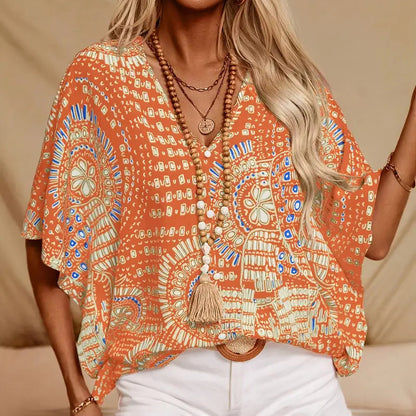 Women's V-Neck Mandala  Vacation Top