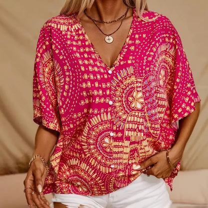 Women's V-Neck Mandala  Vacation Top